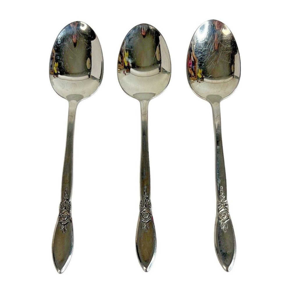 3‎ Oneida Community SPRING ROSE Stainless Soup Tablespoon 6 3/4 IN Betty Crocker